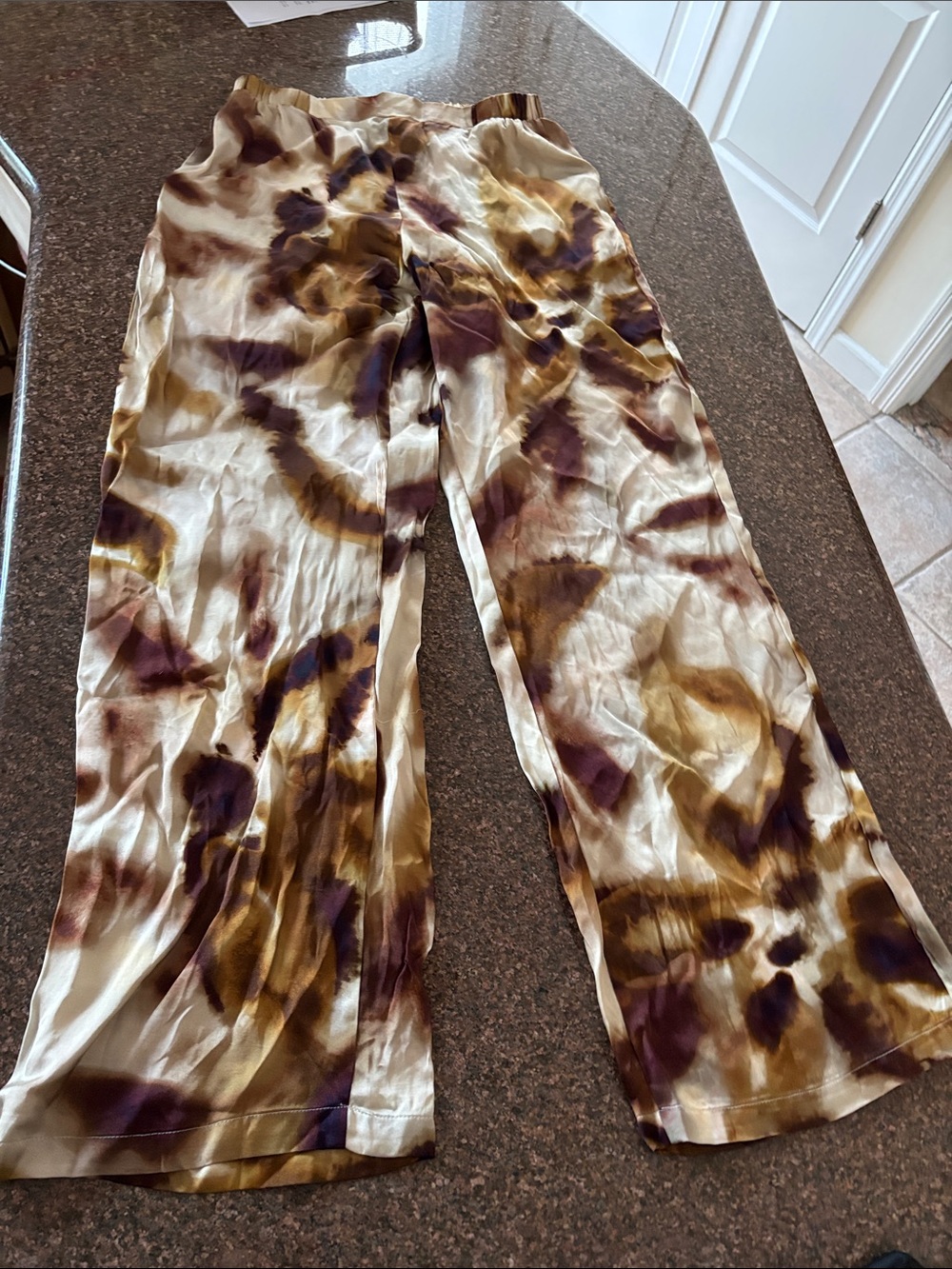 intimissimi Ladies Brown Cream Tie-Dye Satin Flared Pants-S